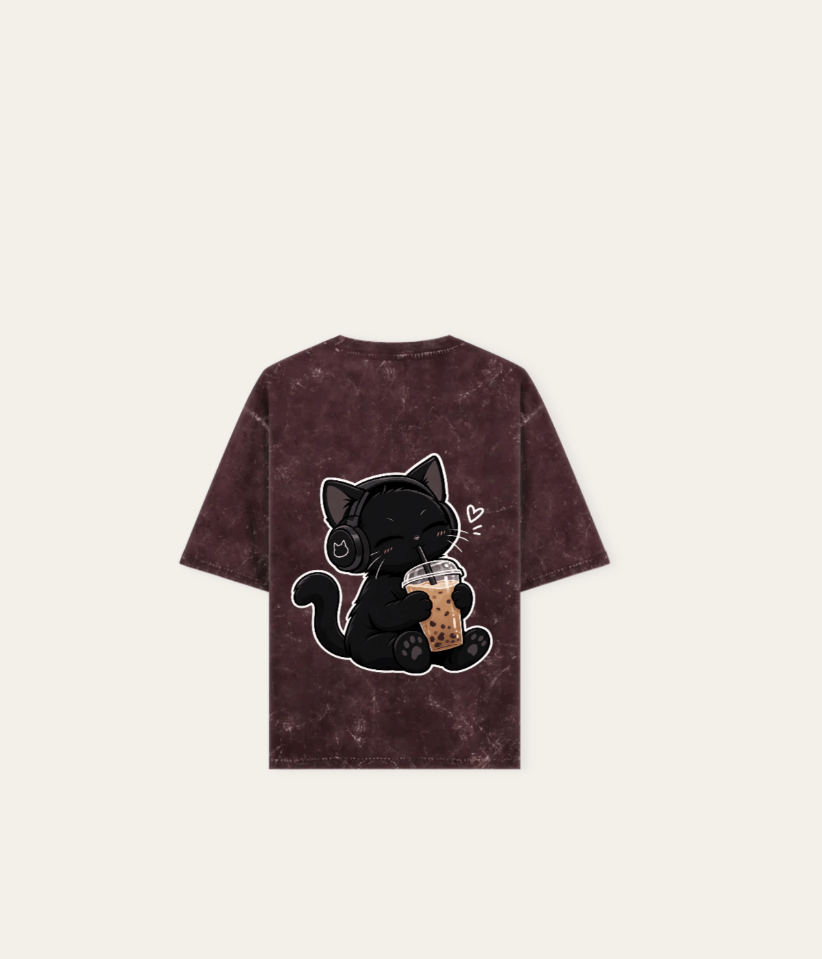 Boba Cat Aesthetic Acid Wash T-shirt — on-model shot 1
