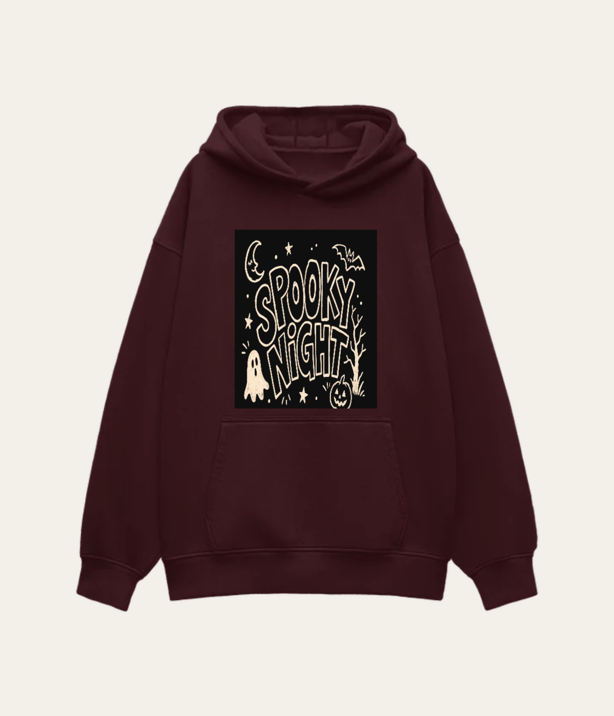 Spooky Night Ghost & Pumpkin Chalk Art Hoodie and Sweatshirt — on-model shot 1