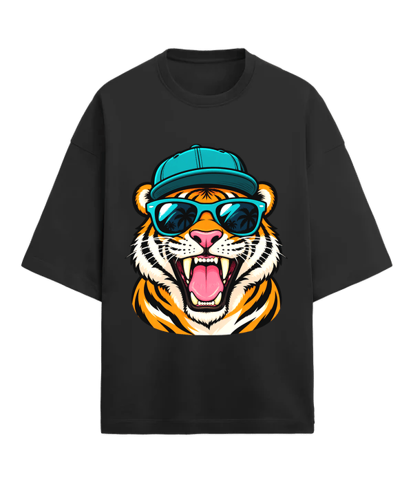 Red & Black Anime Manga Collage Oversized T-Shirt — on-model shot 1