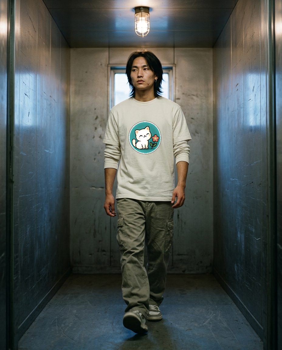 Cut white colour cat — on-model shot 1