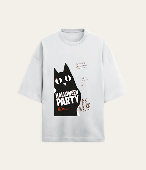 Halloween Party Be Weird Black Cat Graphic T-Shirt