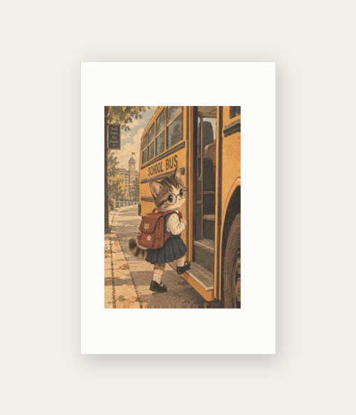 Cat go to school bus