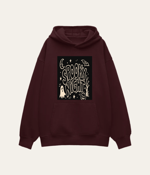 Spooky Night Ghost & Pumpkin Chalk Art Hoodie and Sweatshirt